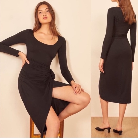 REFORMATION Elisa Wrap Dress In Black - Picture 3 of 7